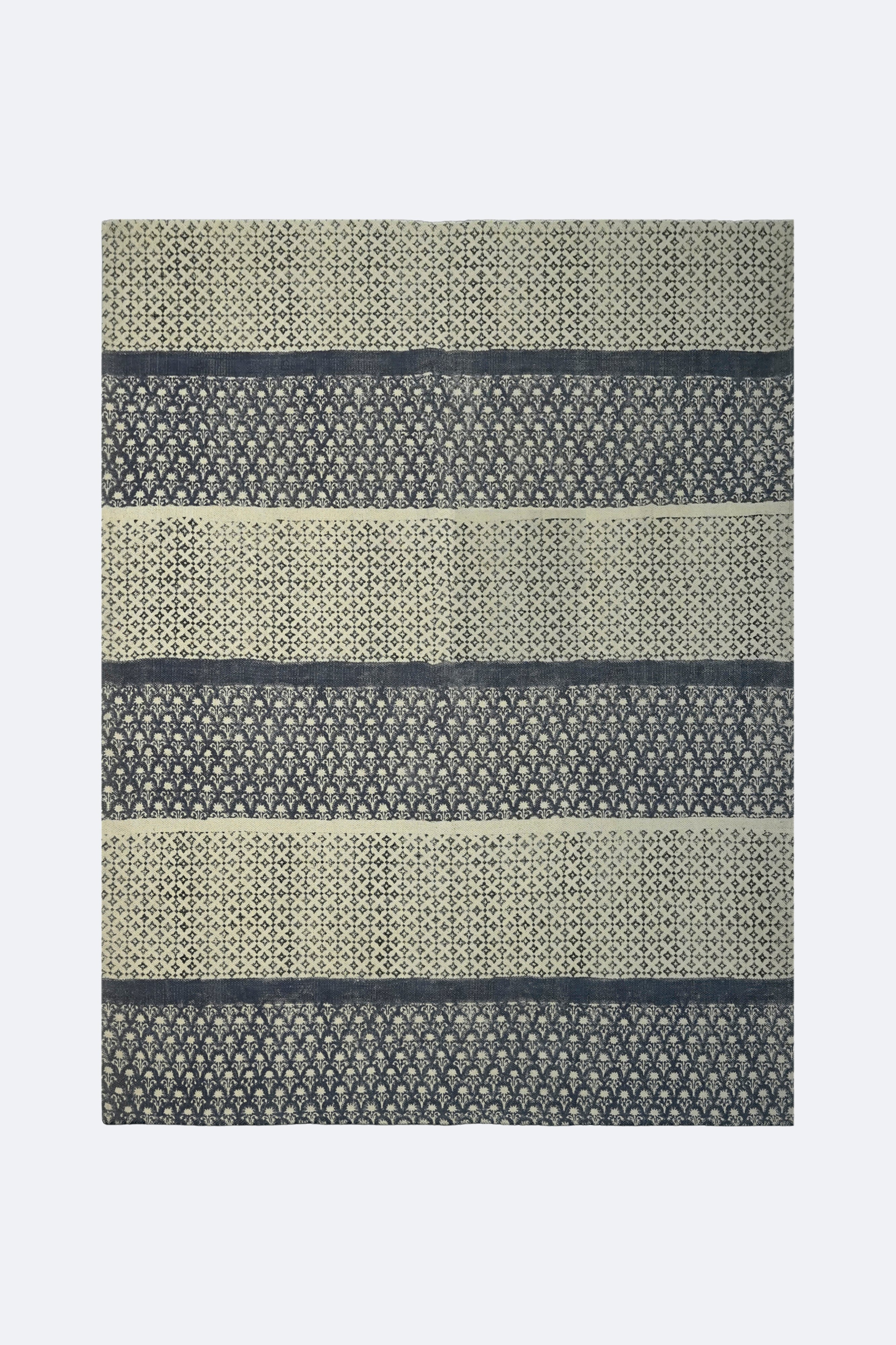 Indigo Stripe Floral Printed Jute Rug