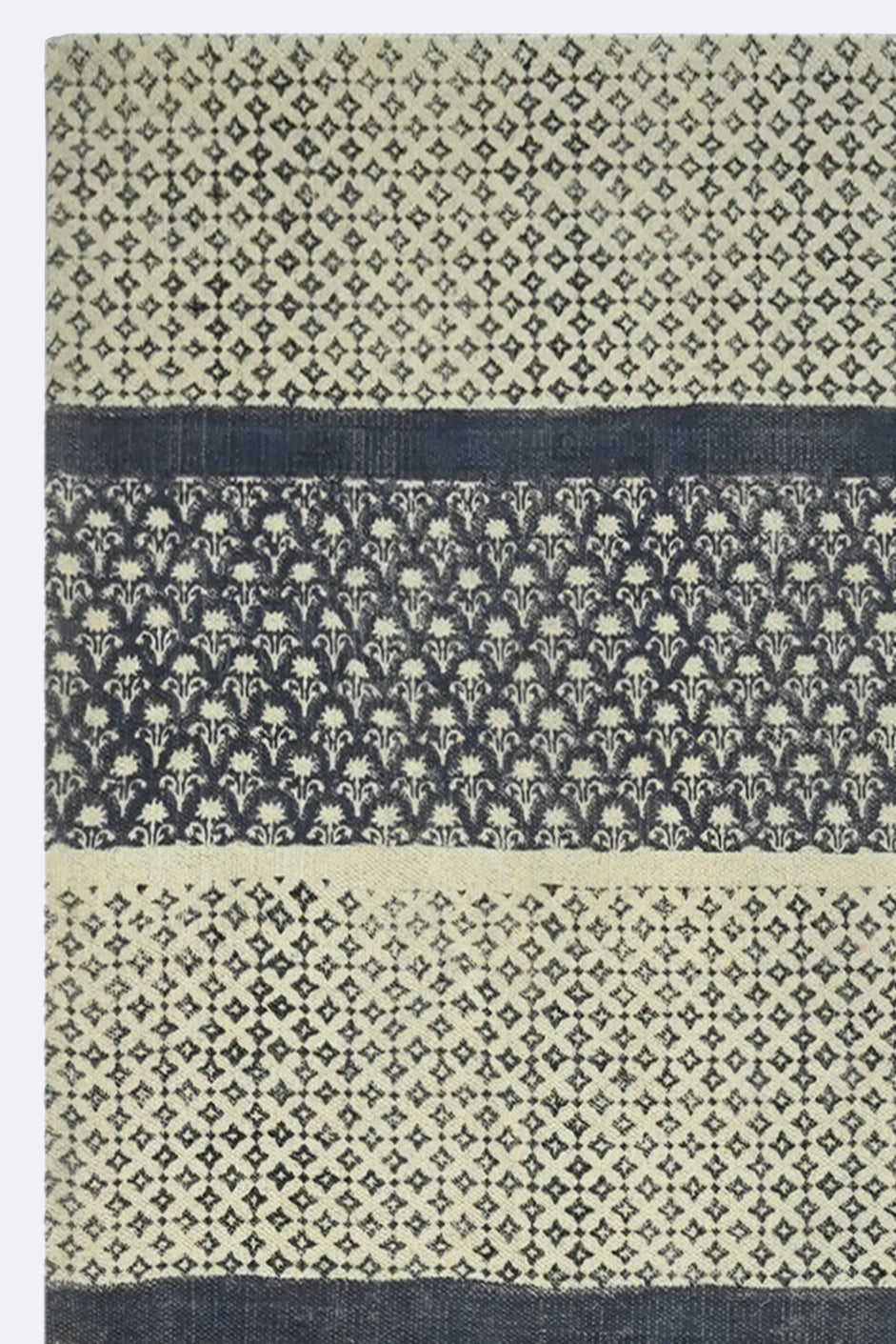 Indigo Stripe Floral Printed Jute Rug