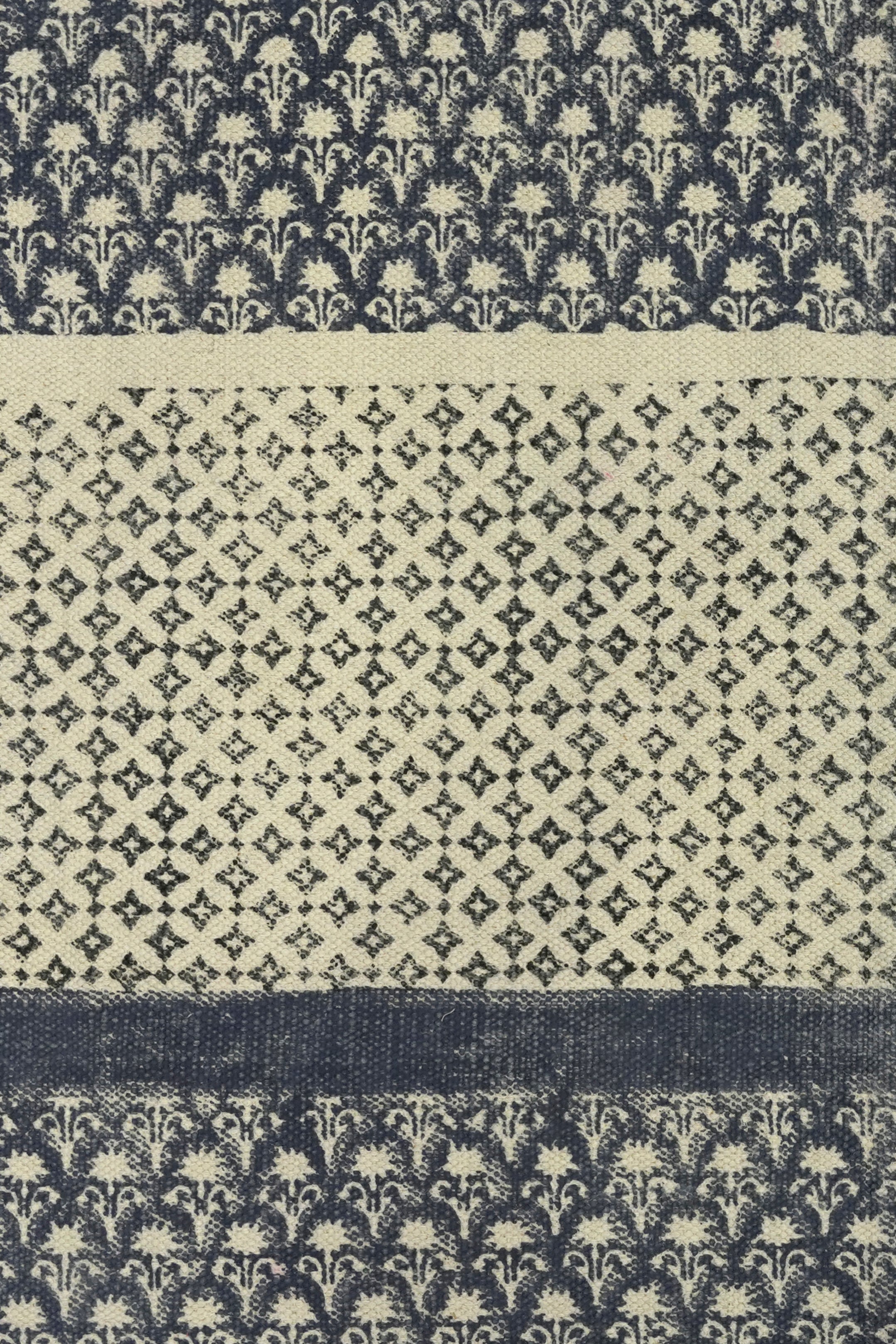 Indigo Stripe Floral Printed Jute Rug