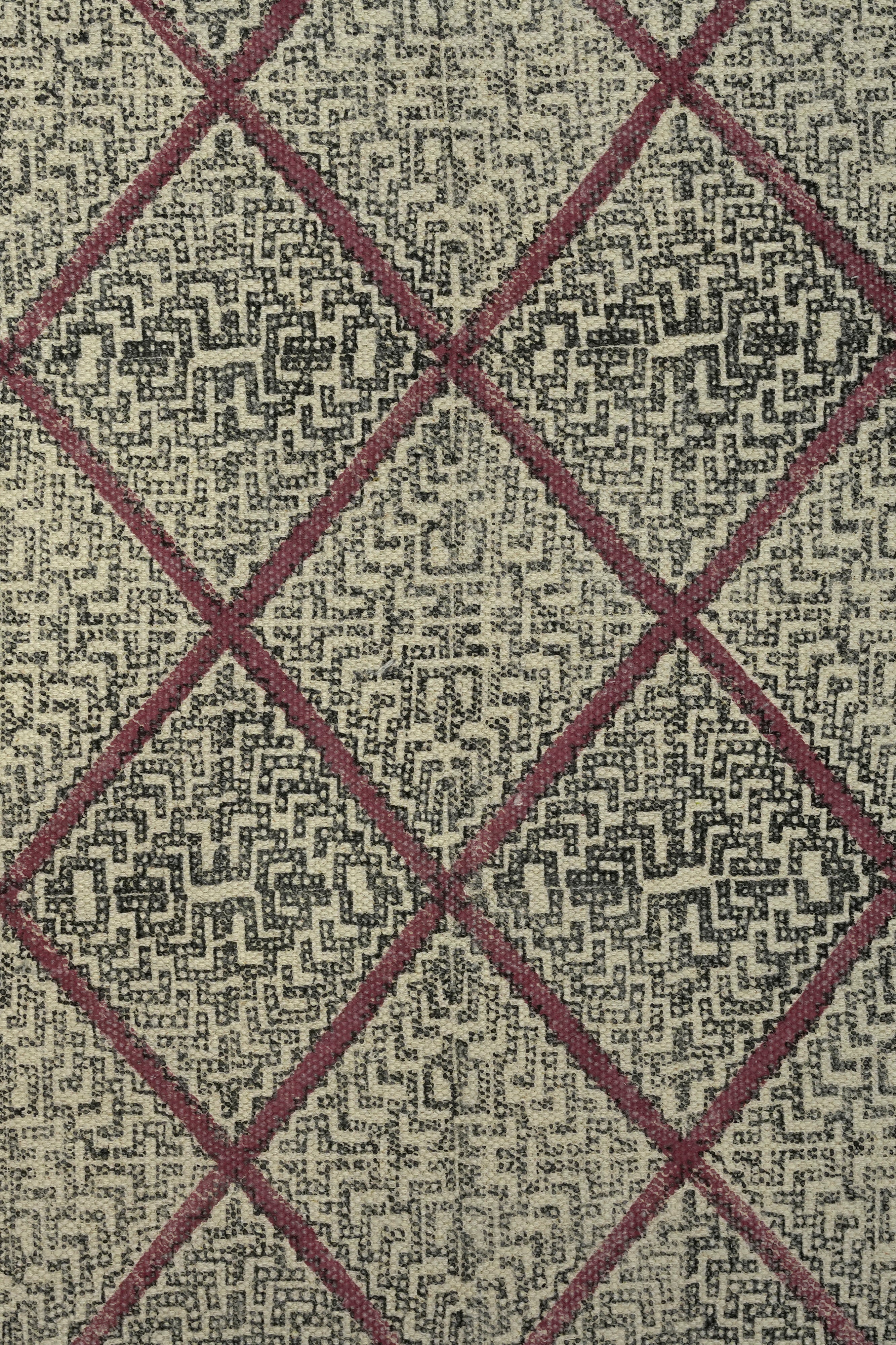 Crimson Lattice Block Printed Jute Rug