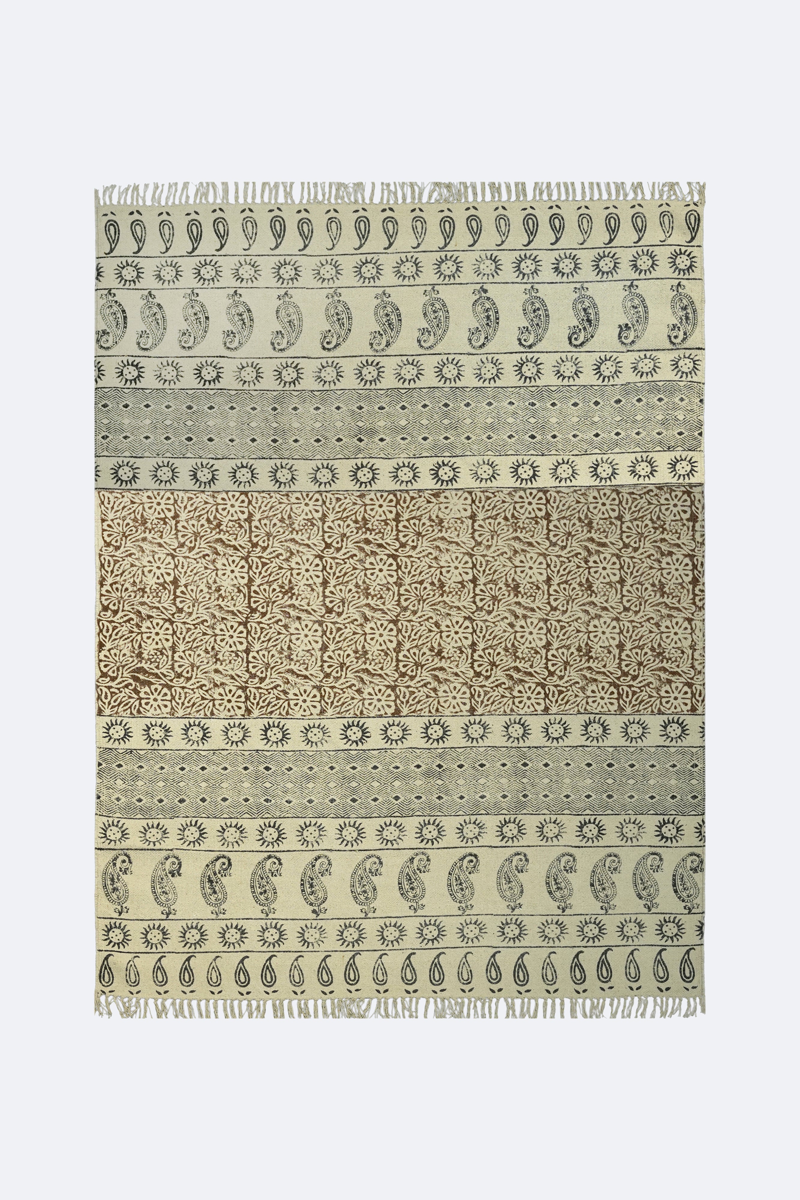 Paisley Border Block Printed Jute Rug