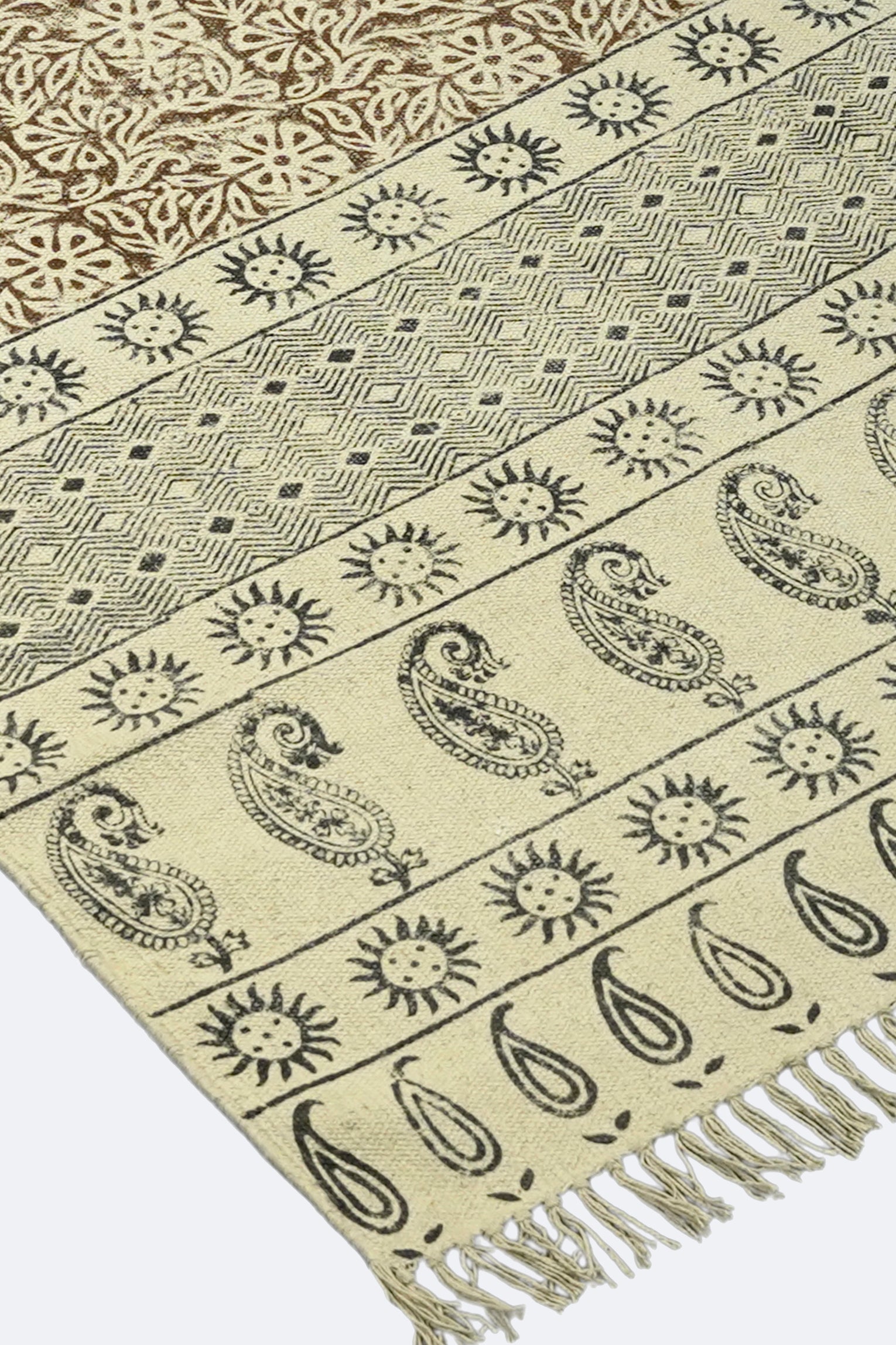 Paisley Border Block Printed Jute Rug