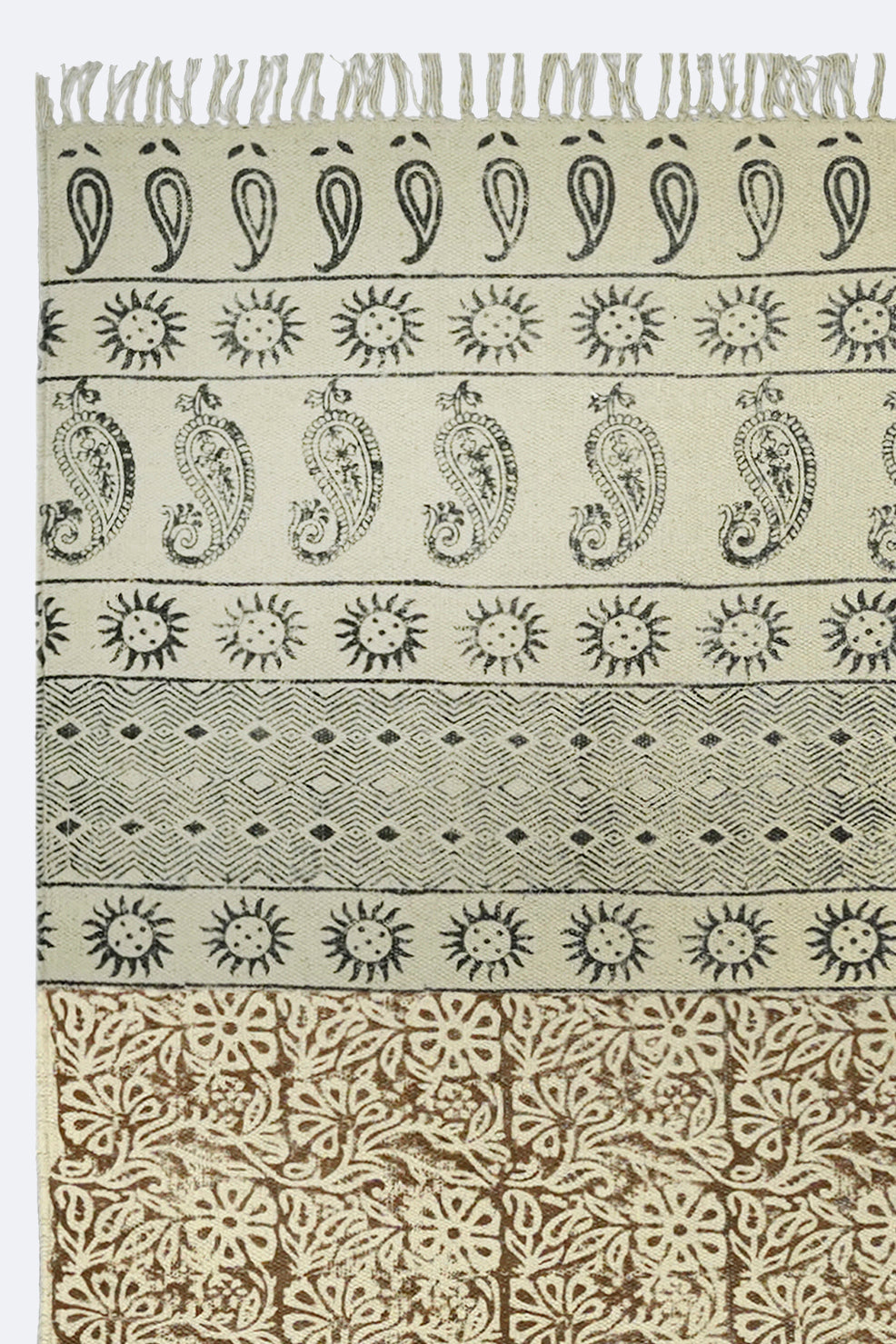 Paisley Border Block Printed Jute Rug
