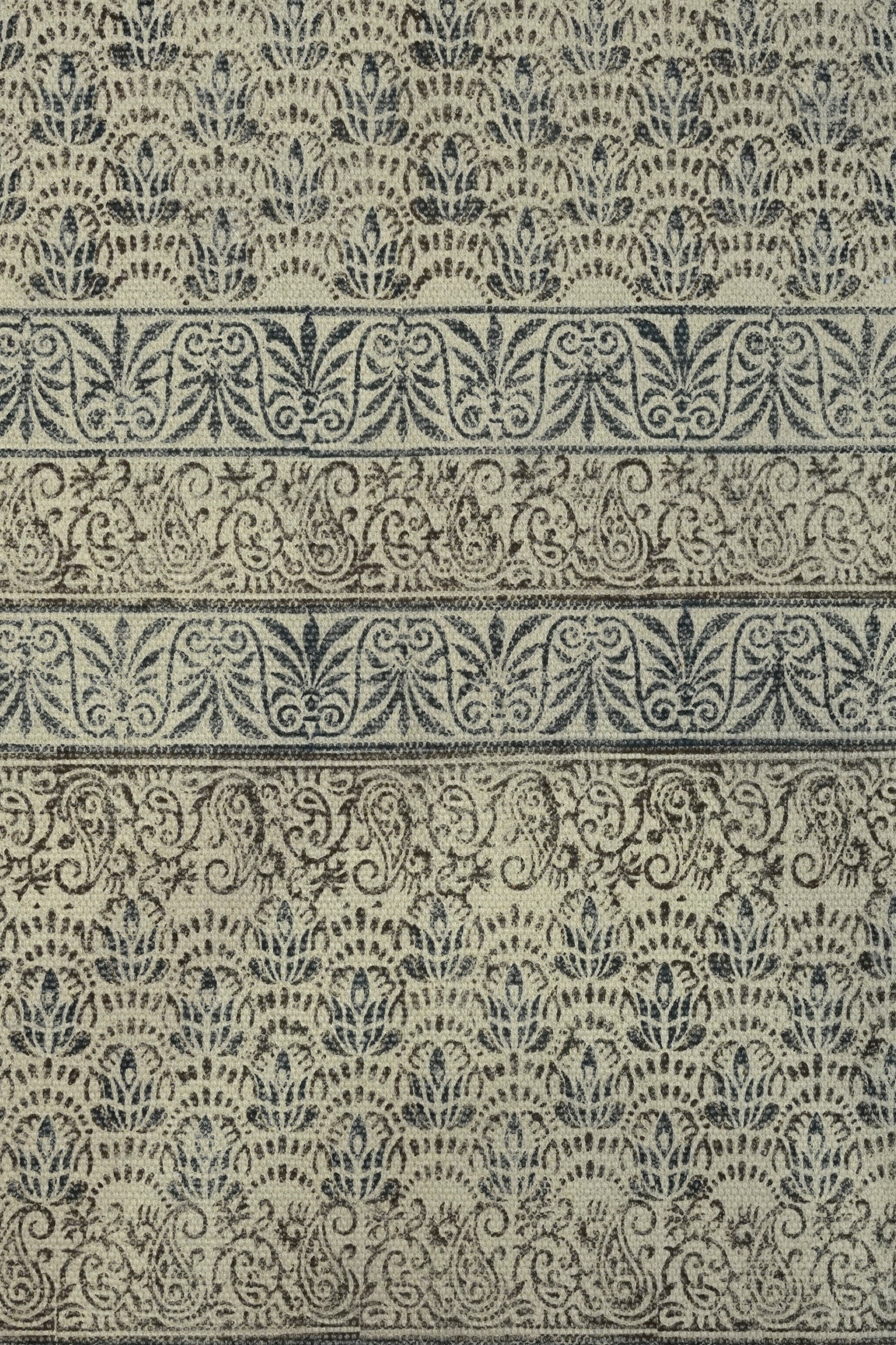 Floral Fan Motif Block Printed Jute Rug