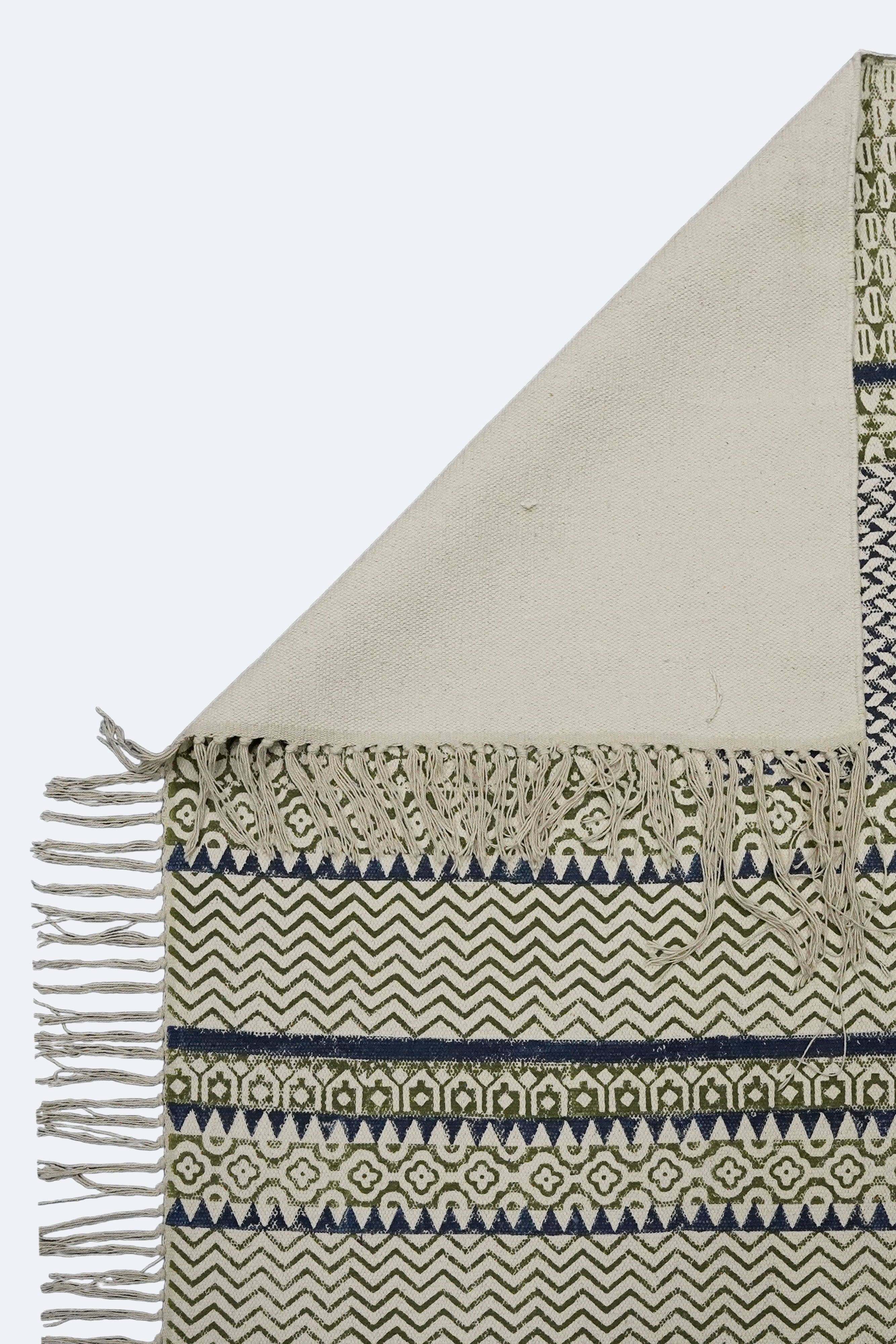 Olive & Indigo Patchwork Block Printed Jute Rug