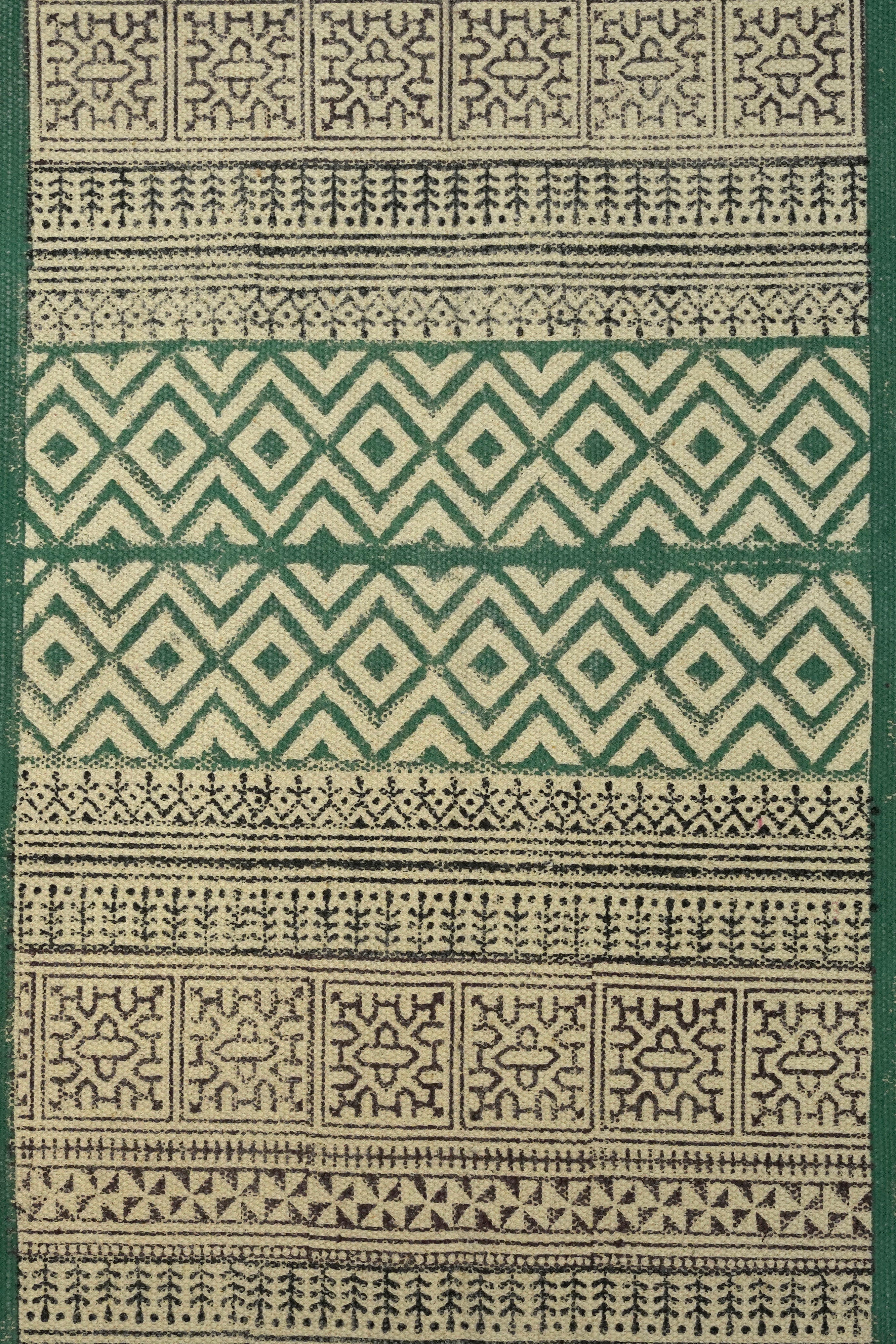 Emerald Stripe Geometric Block Printed Jute Rug