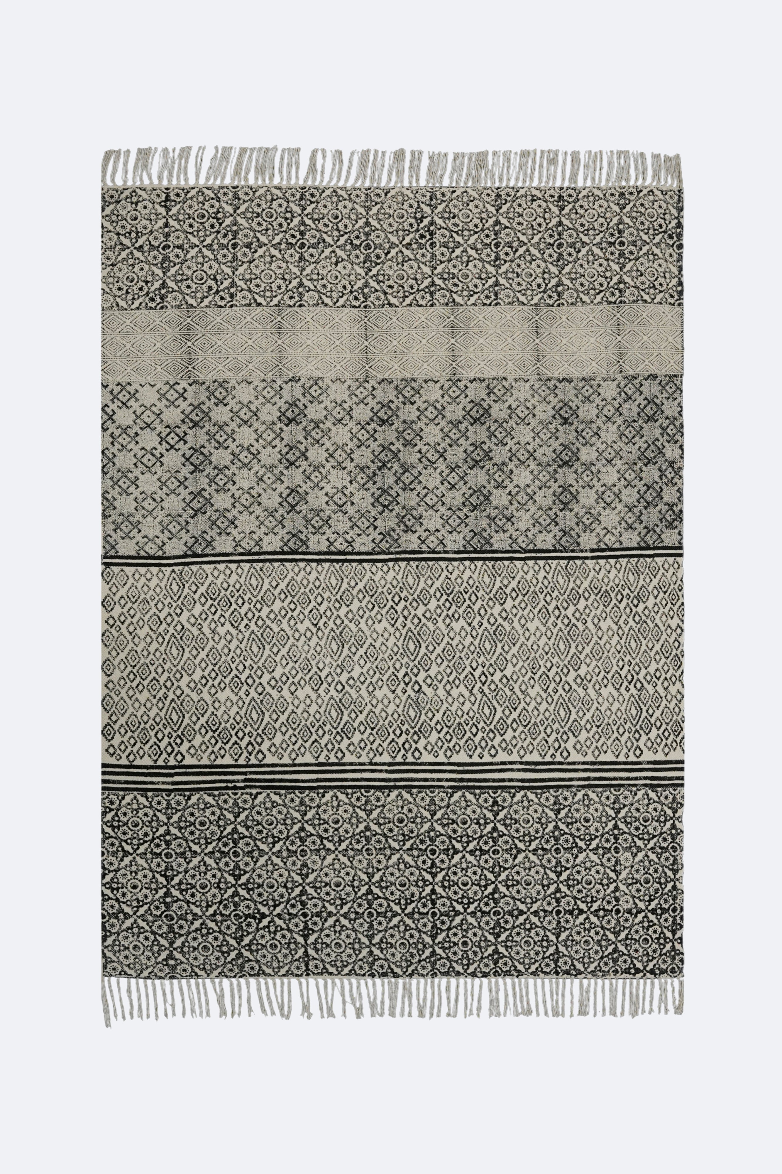 Layered Monochrome Patterned Jute Rug