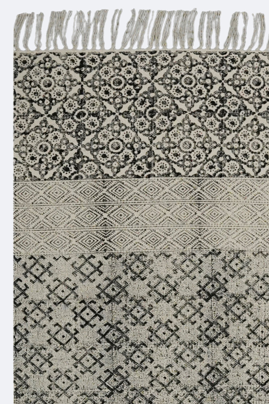 Layered Monochrome Patterned Jute Rug