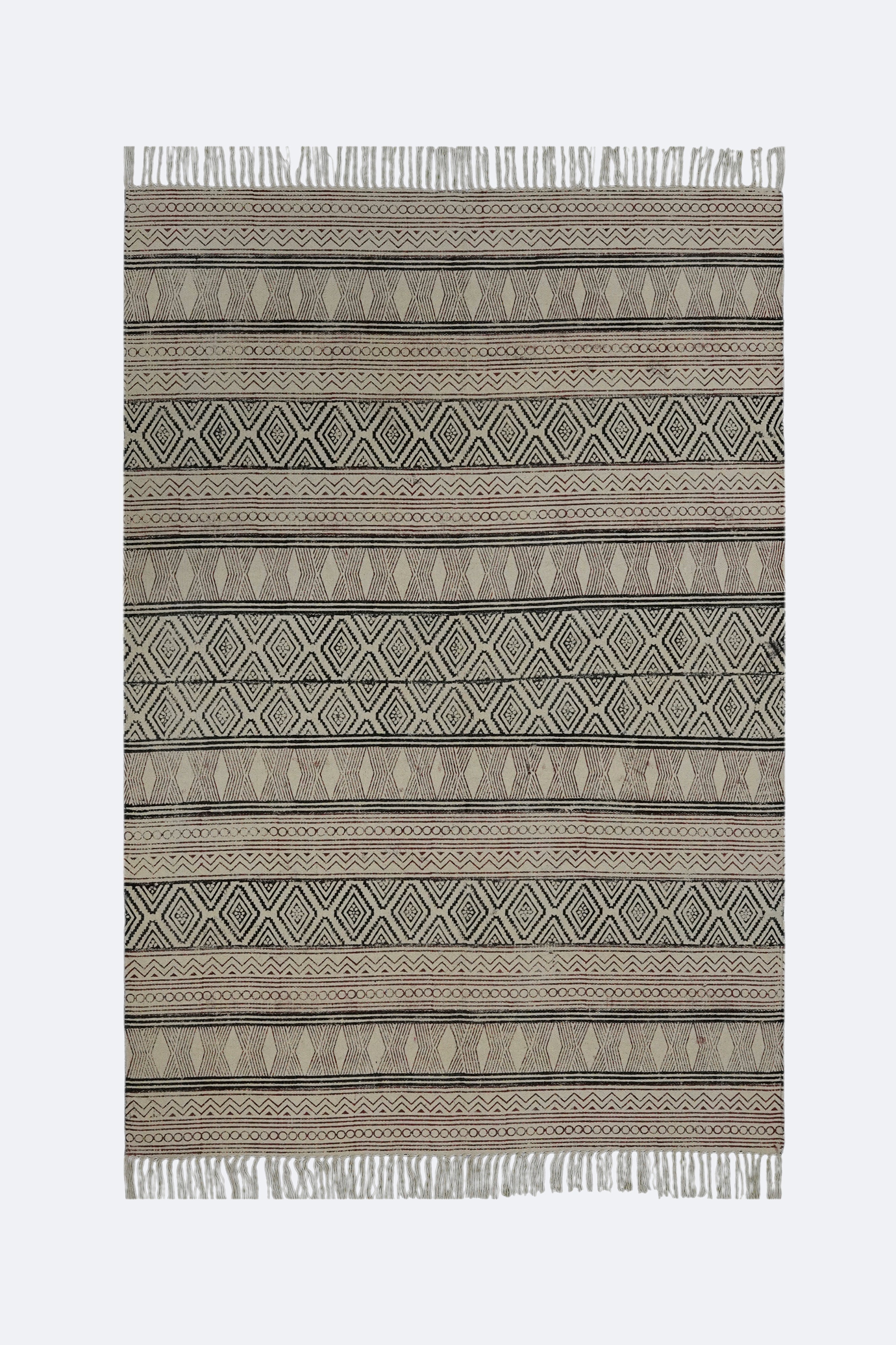 Rust Diamond Stripe Block Printed Jute Rug