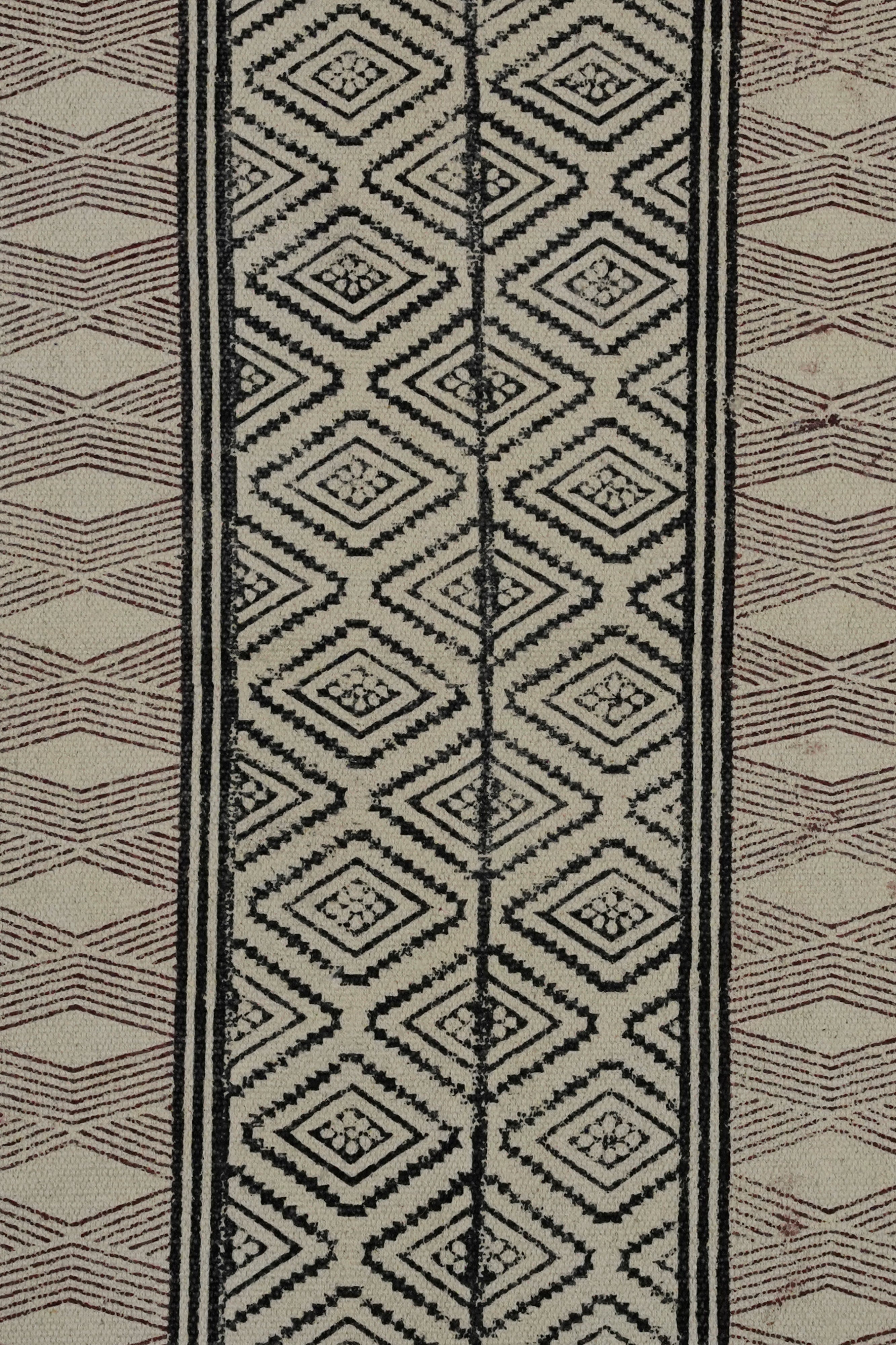 Rust Diamond Stripe Block Printed Jute Rug