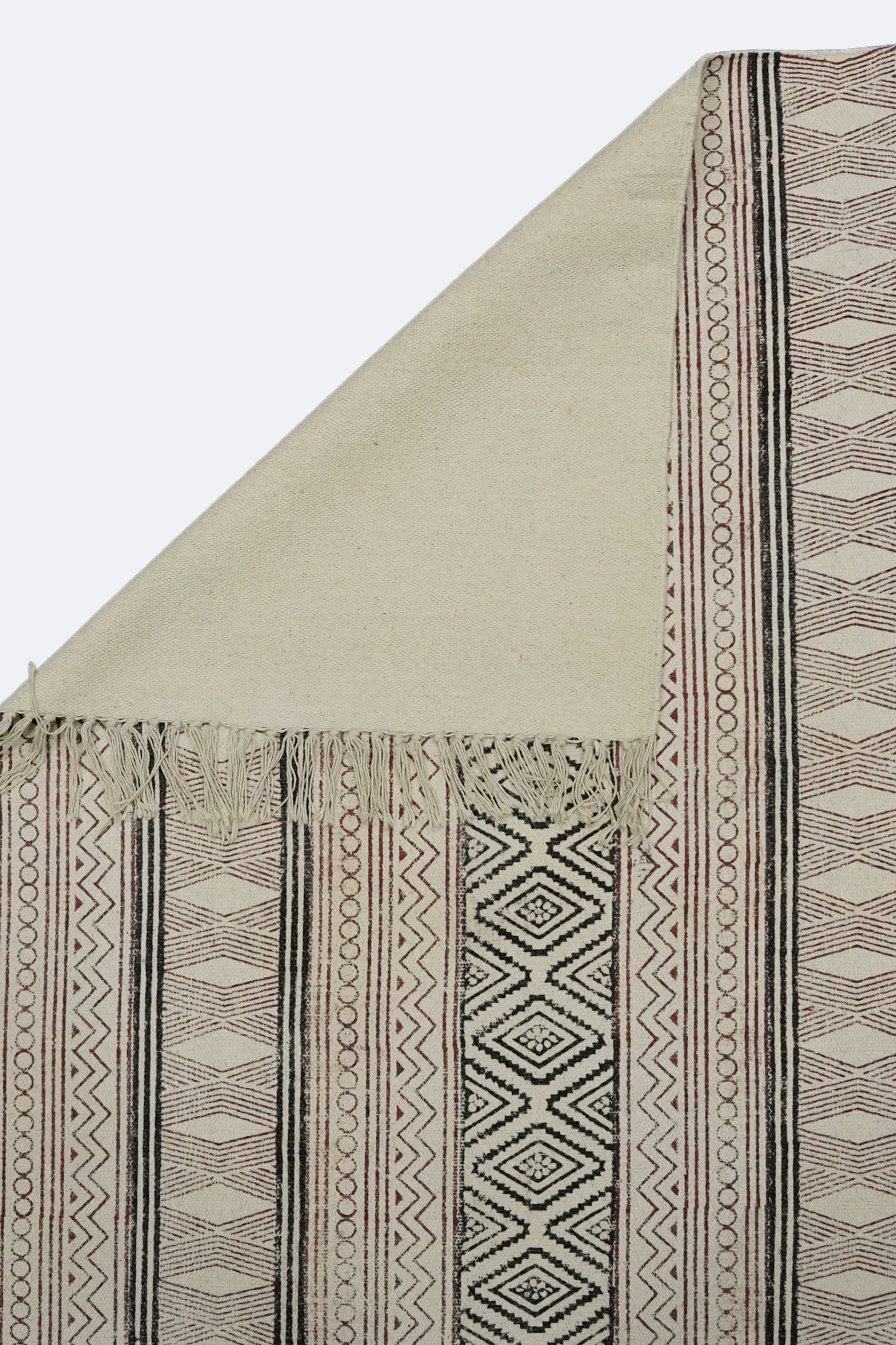 Rust Diamond Stripe Block Printed Jute Rug