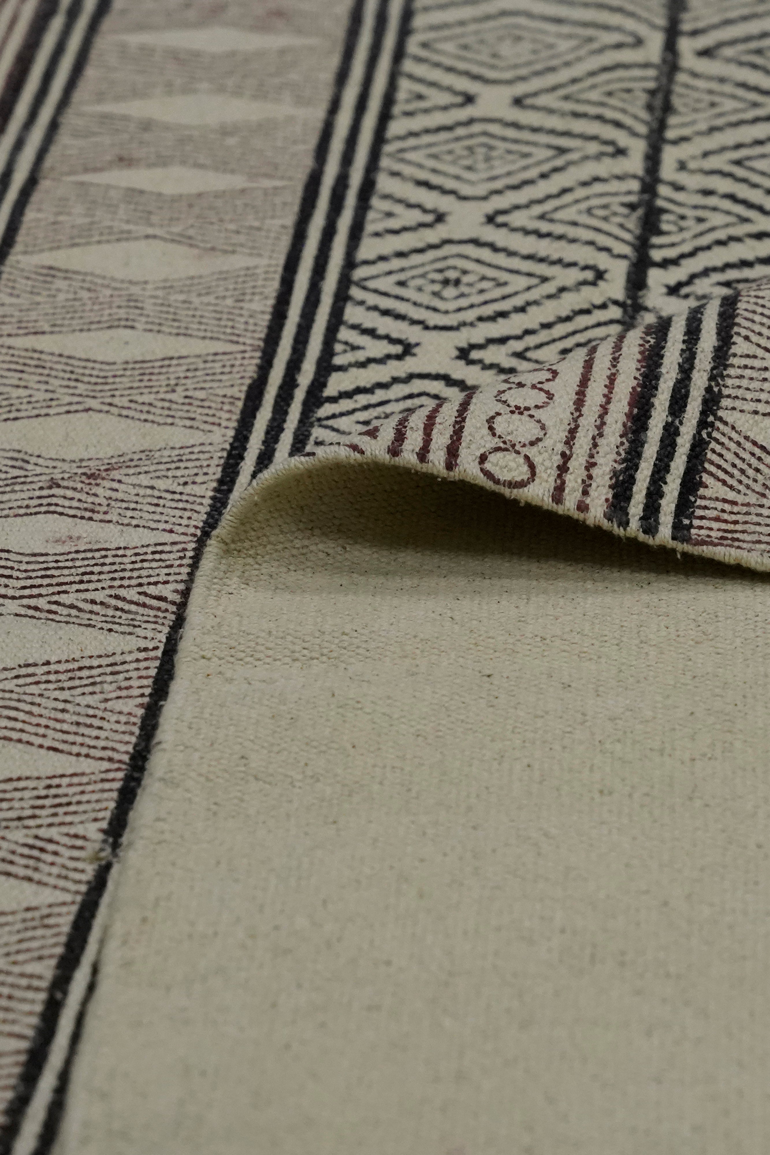 Rust Diamond Stripe Block Printed Jute Rug