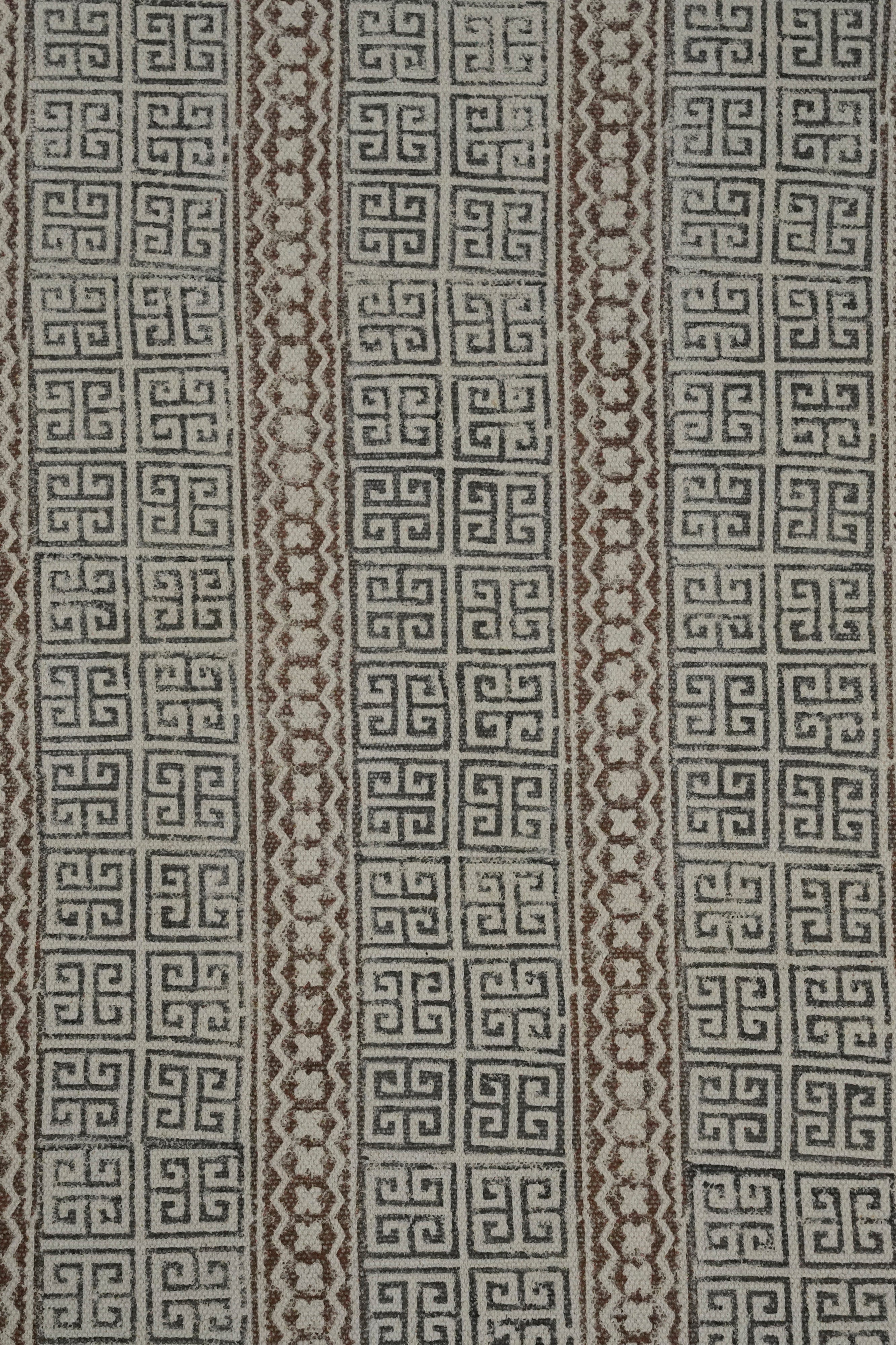 Terracotta Greek Key Block Printed Jute Rug