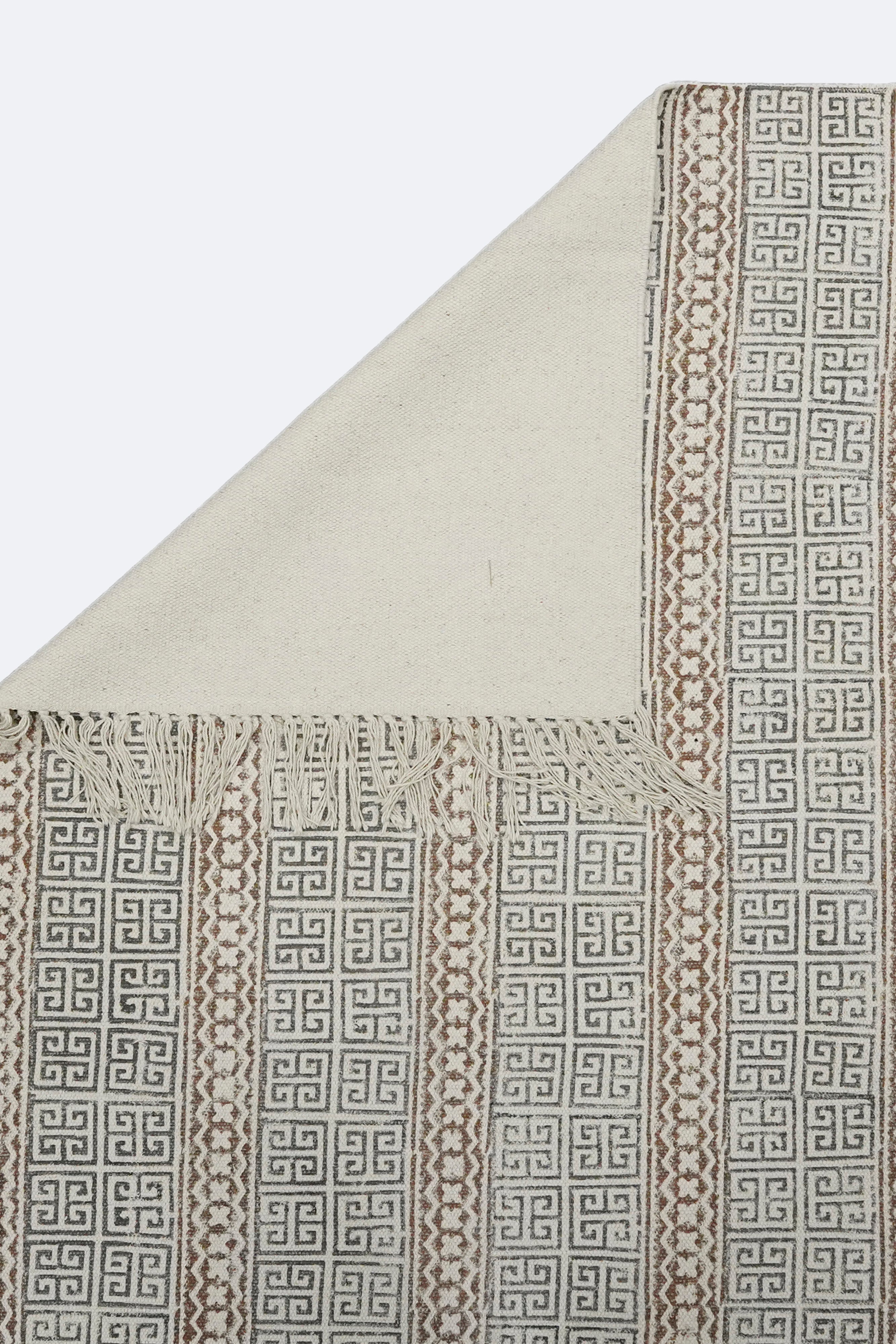 Terracotta Greek Key Block Printed Jute Rug