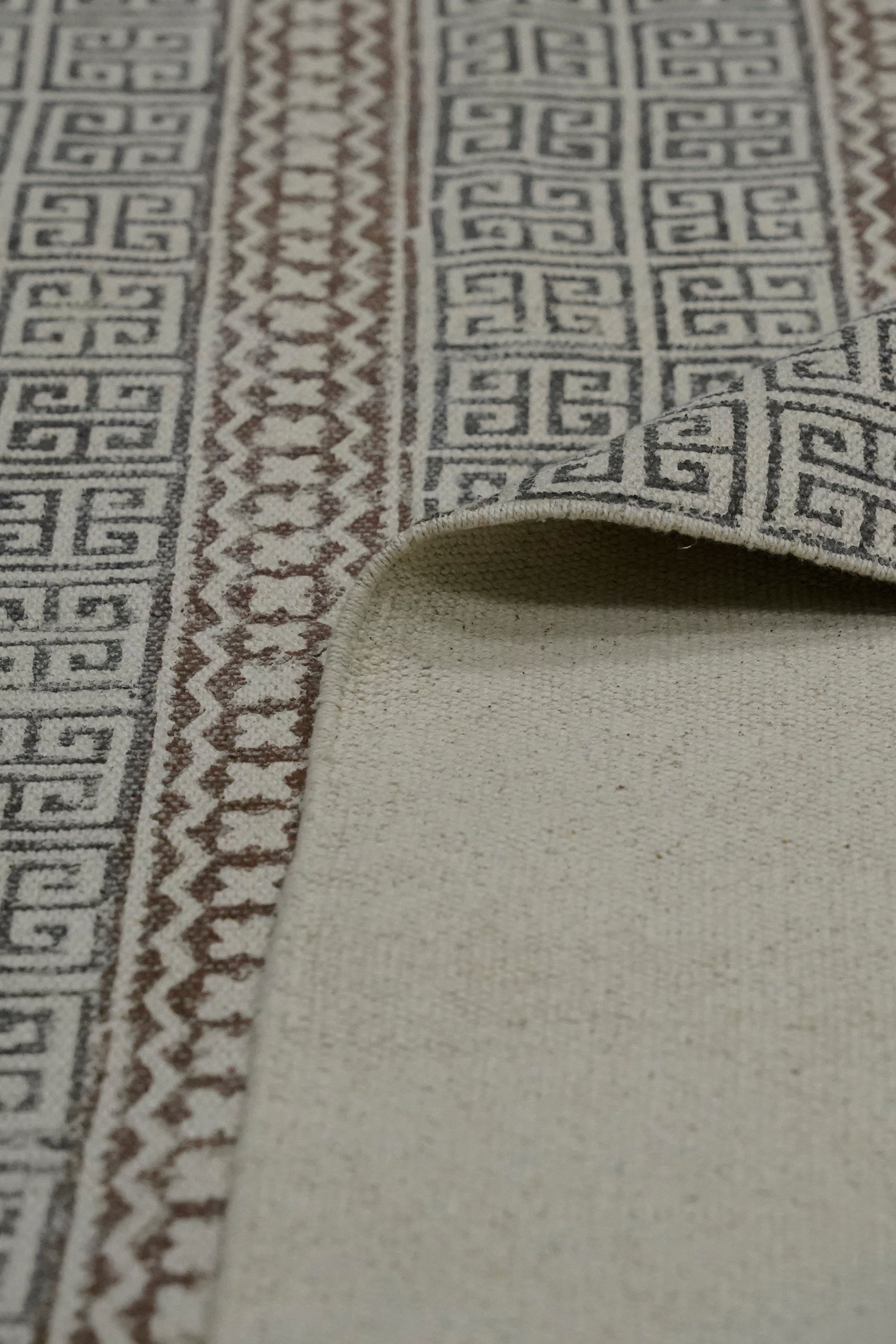 Terracotta Greek Key Block Printed Jute Rug