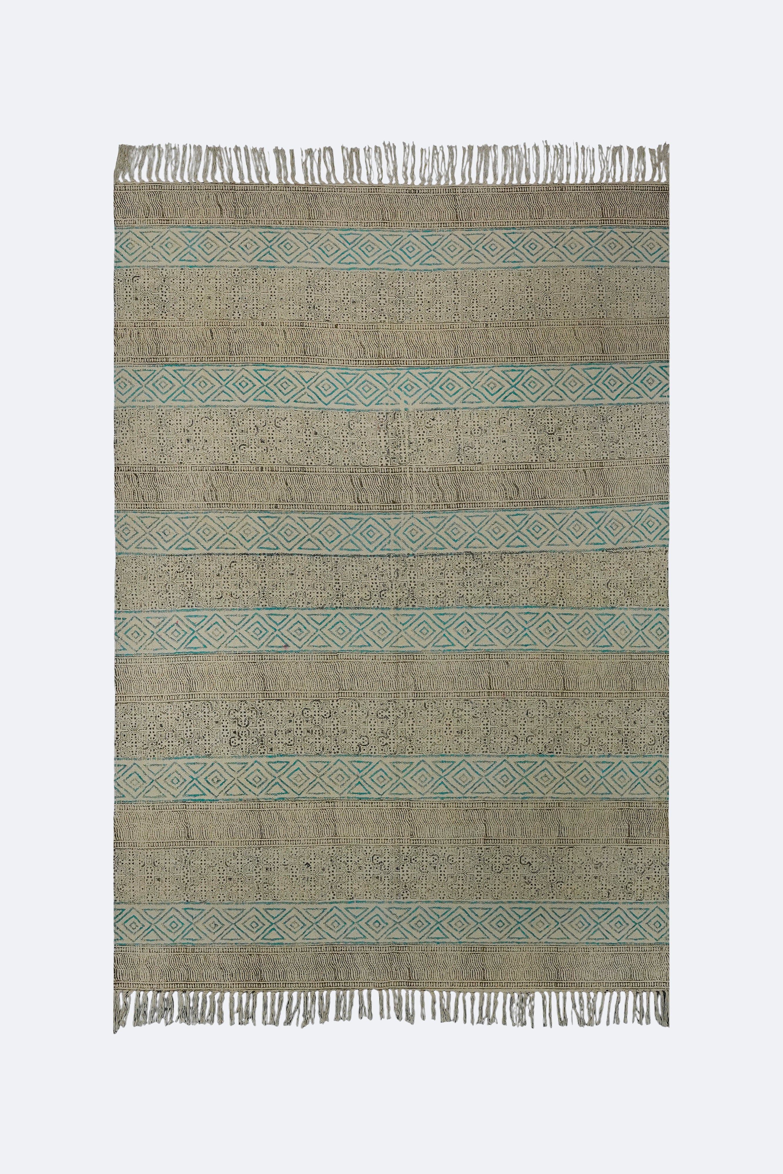 Aqua Tribal Stripe Printed Jute Rug