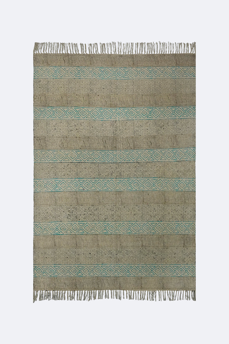 Aqua Tribal Stripe Printed Jute Rug