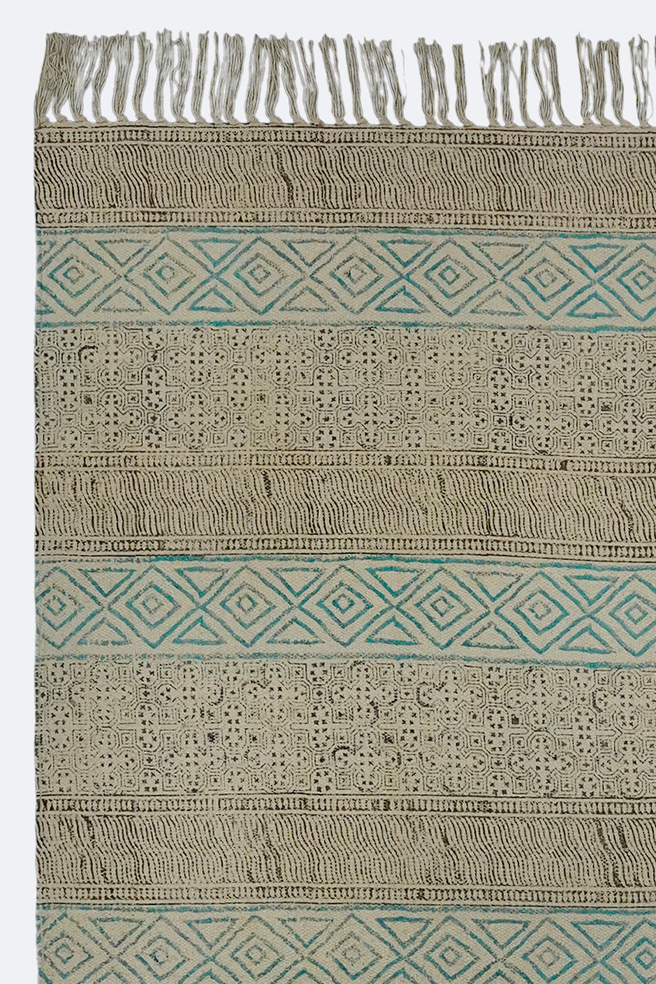 Aqua Tribal Stripe Printed Jute Rug