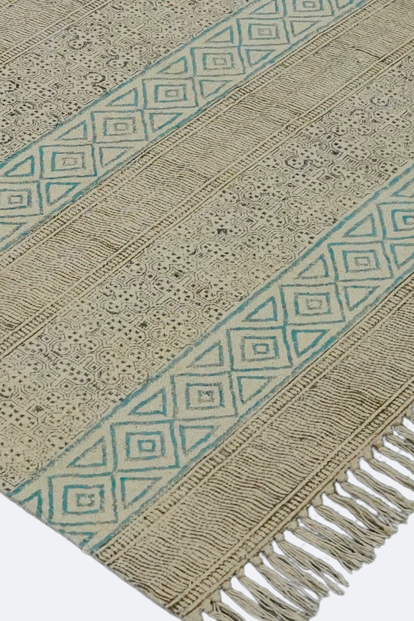 Aqua Tribal Stripe Printed Jute Rug