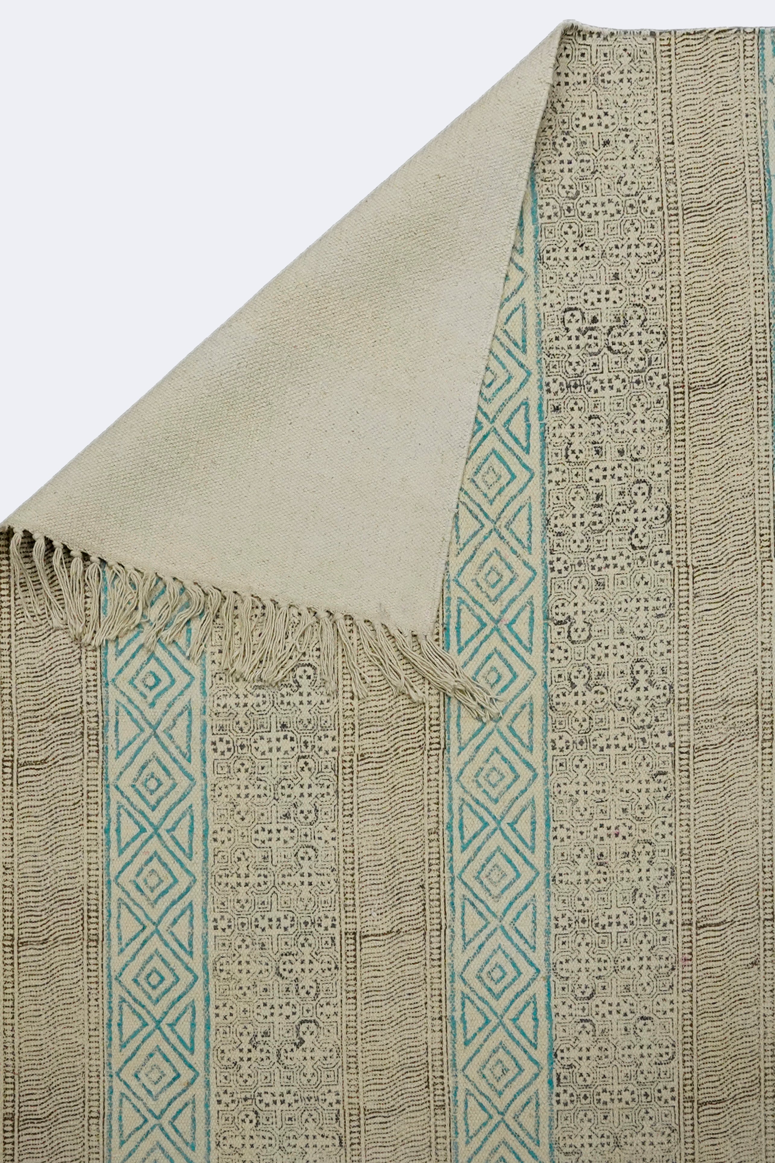 Aqua Tribal Stripe Printed Jute Rug