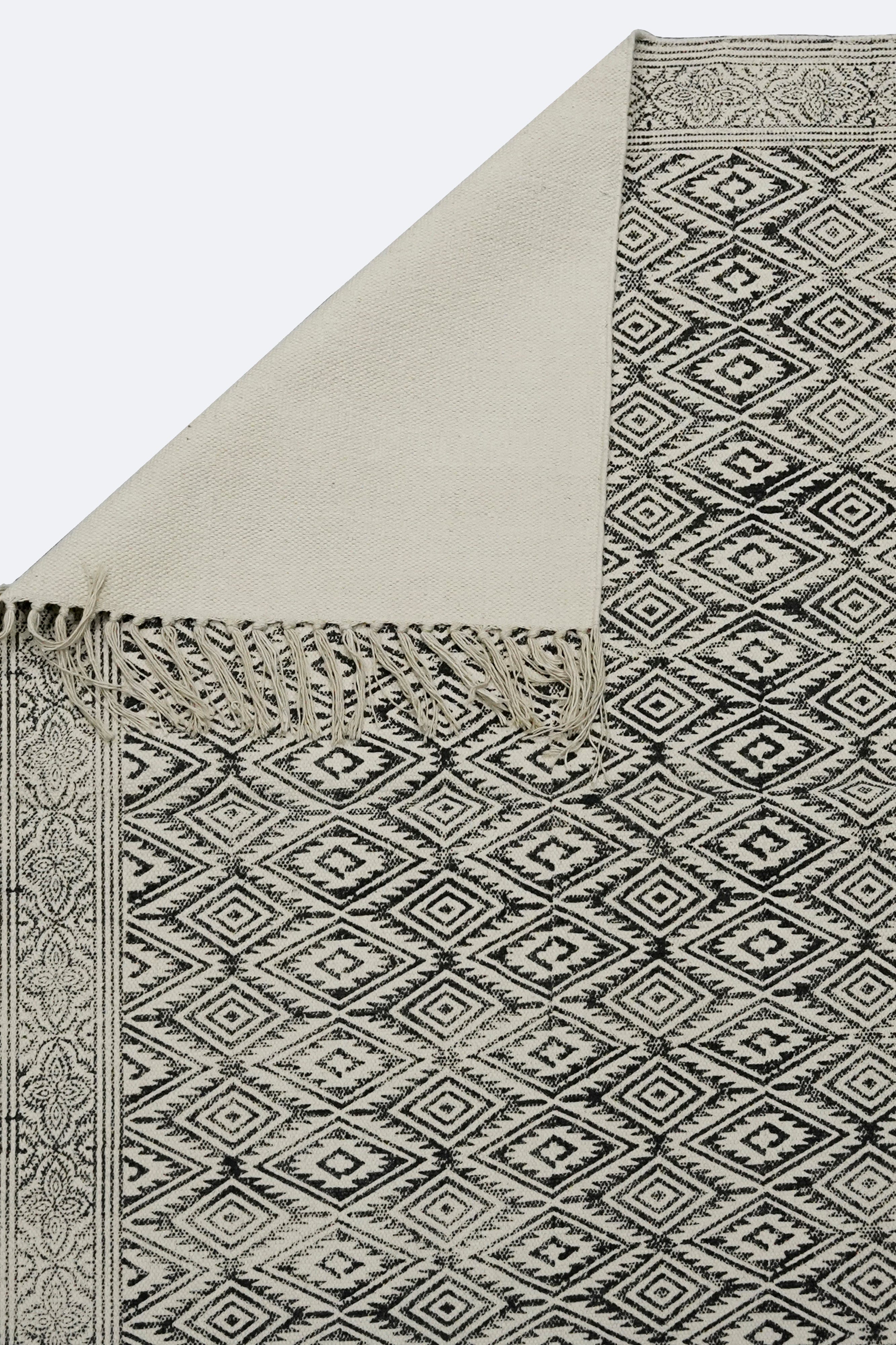 Black Diamond Block Printed Jute Rug