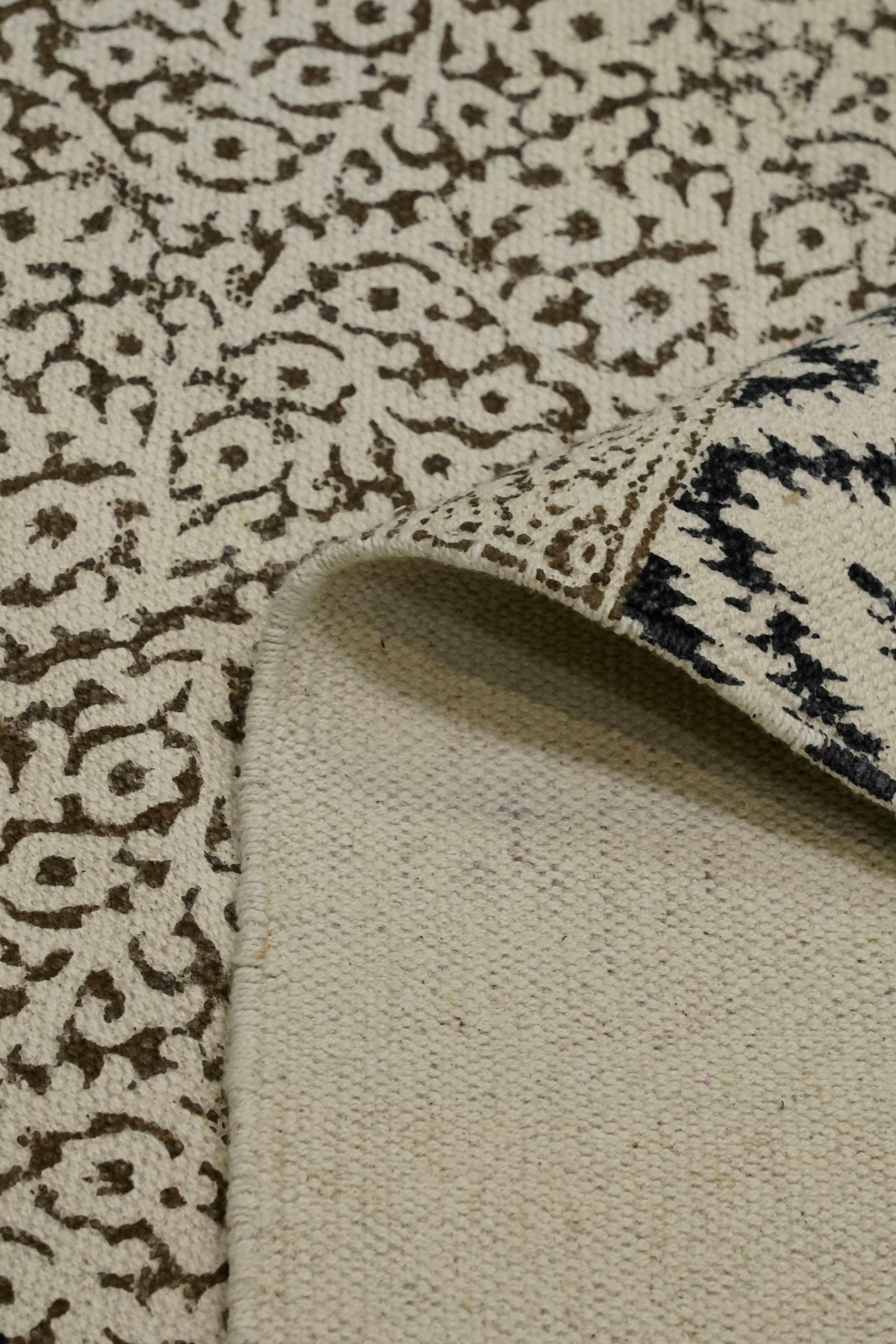 Black Diamond Floral Stripe Block Printed Jute Rug