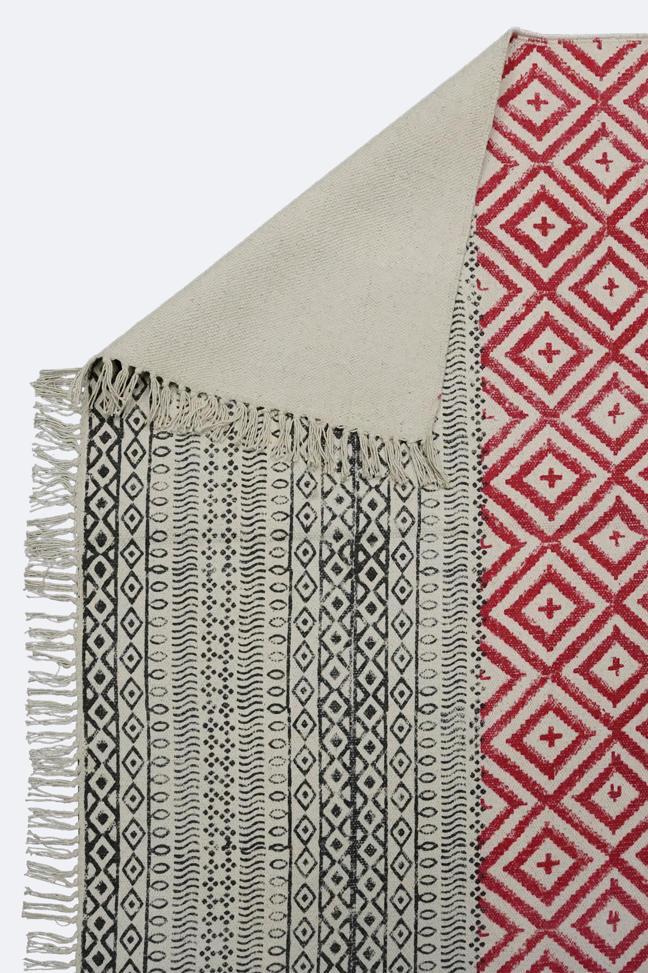 Crimson Diamond Block Printed Jute Rug