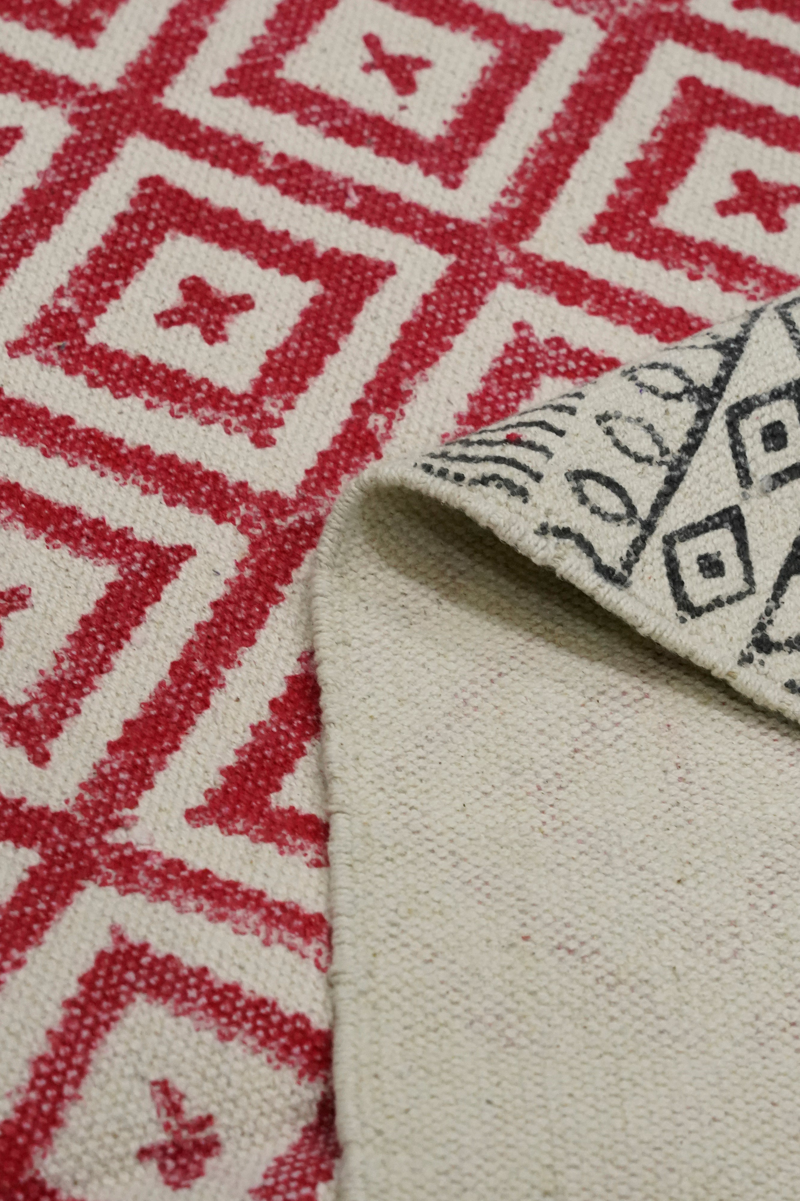 Crimson Diamond Block Printed Jute Rug