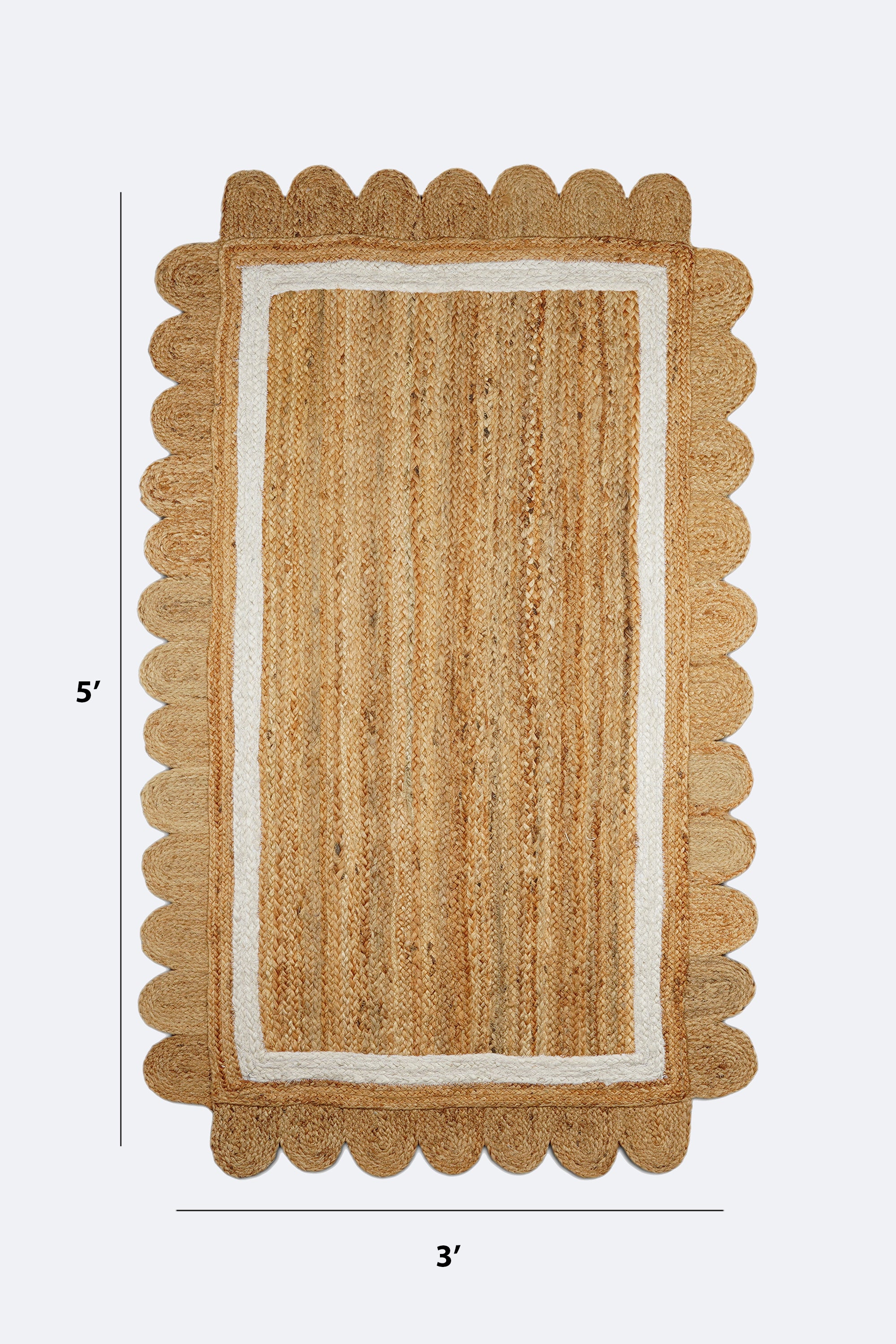 White Border Scalloped Natural Jute Rug