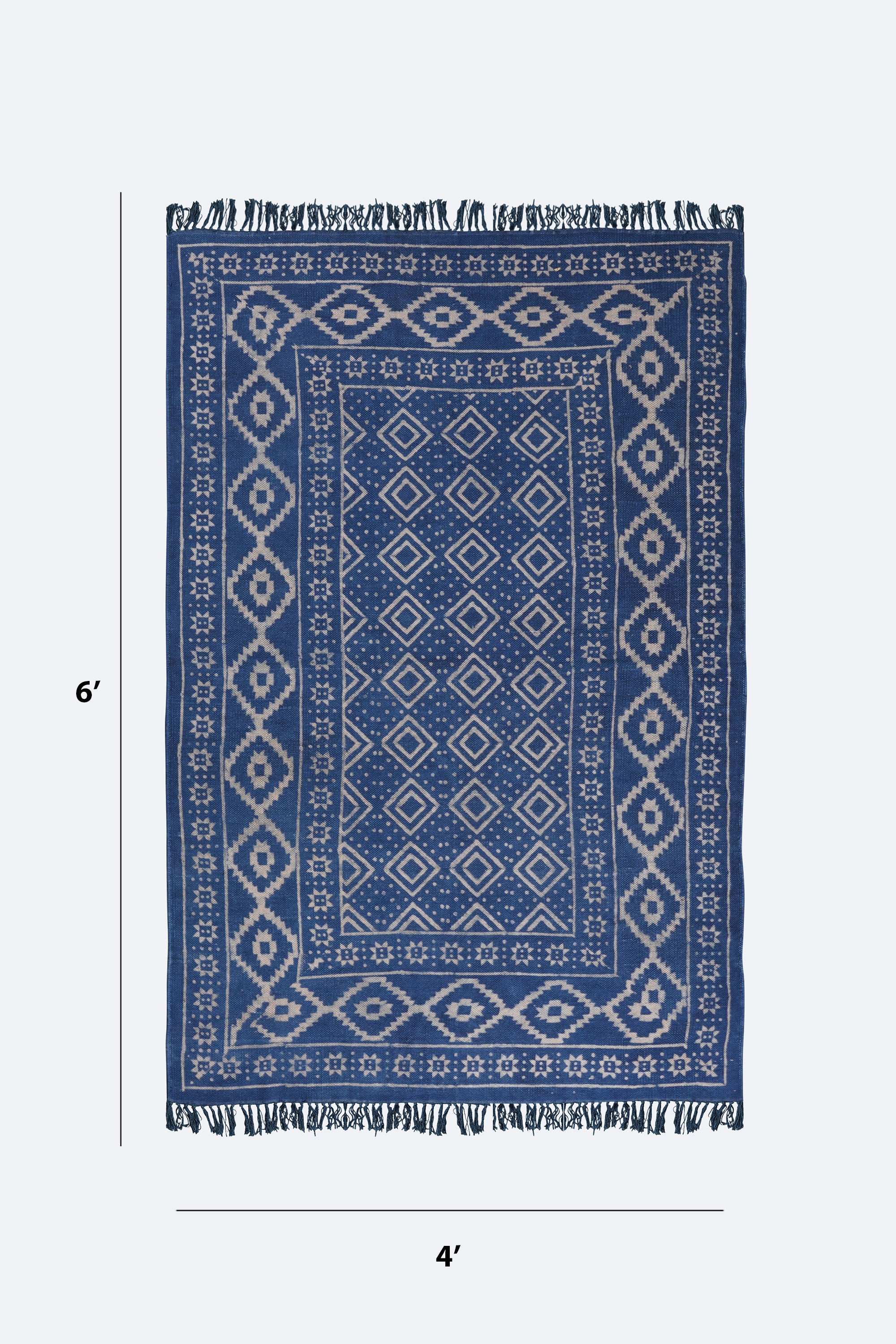 Indigo Diamond Frame Block Printed Rug