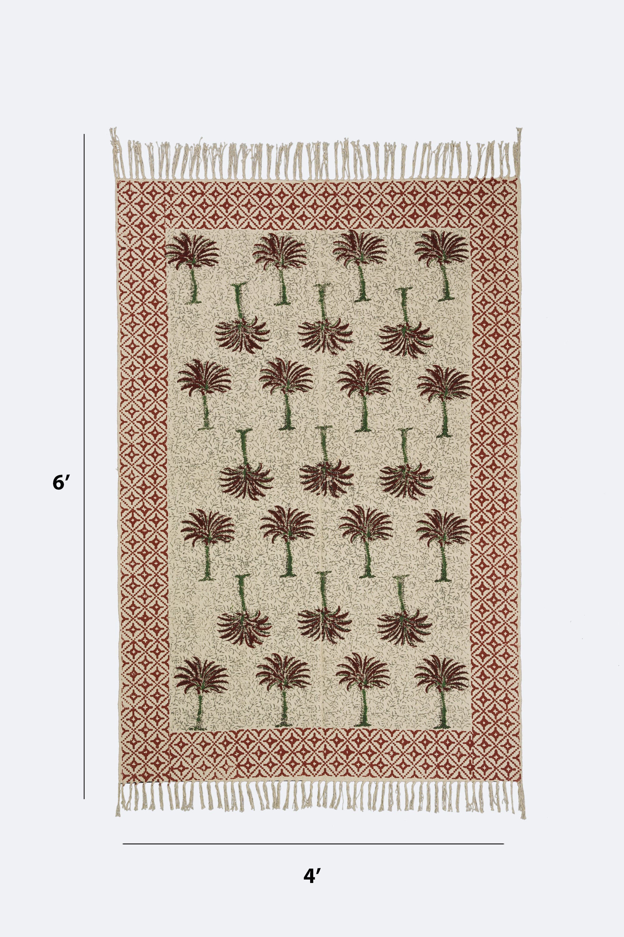 Terracotta Palm Block Printed Rug