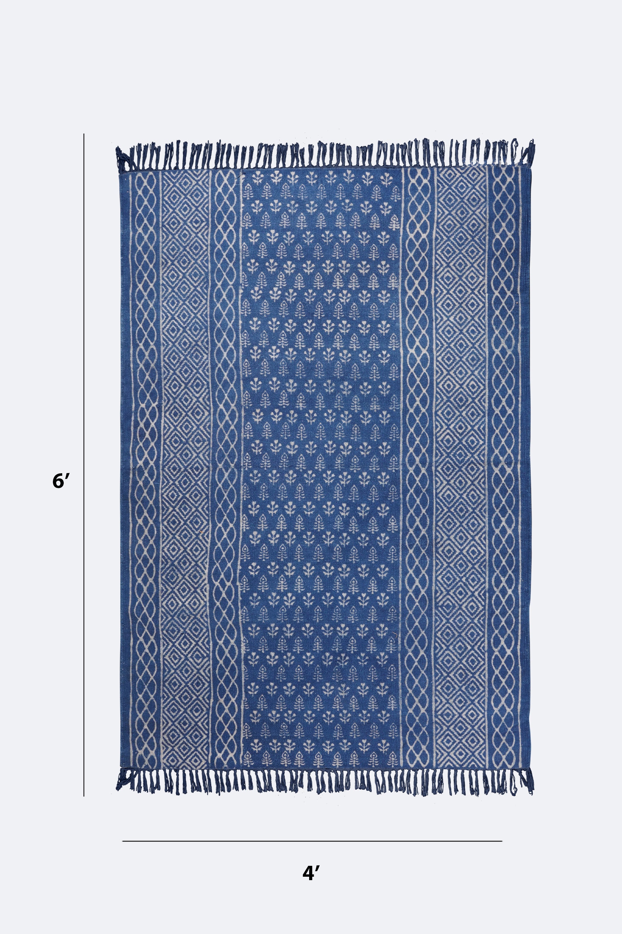 Indigo Diamond Lattice Cotton Printed Rug