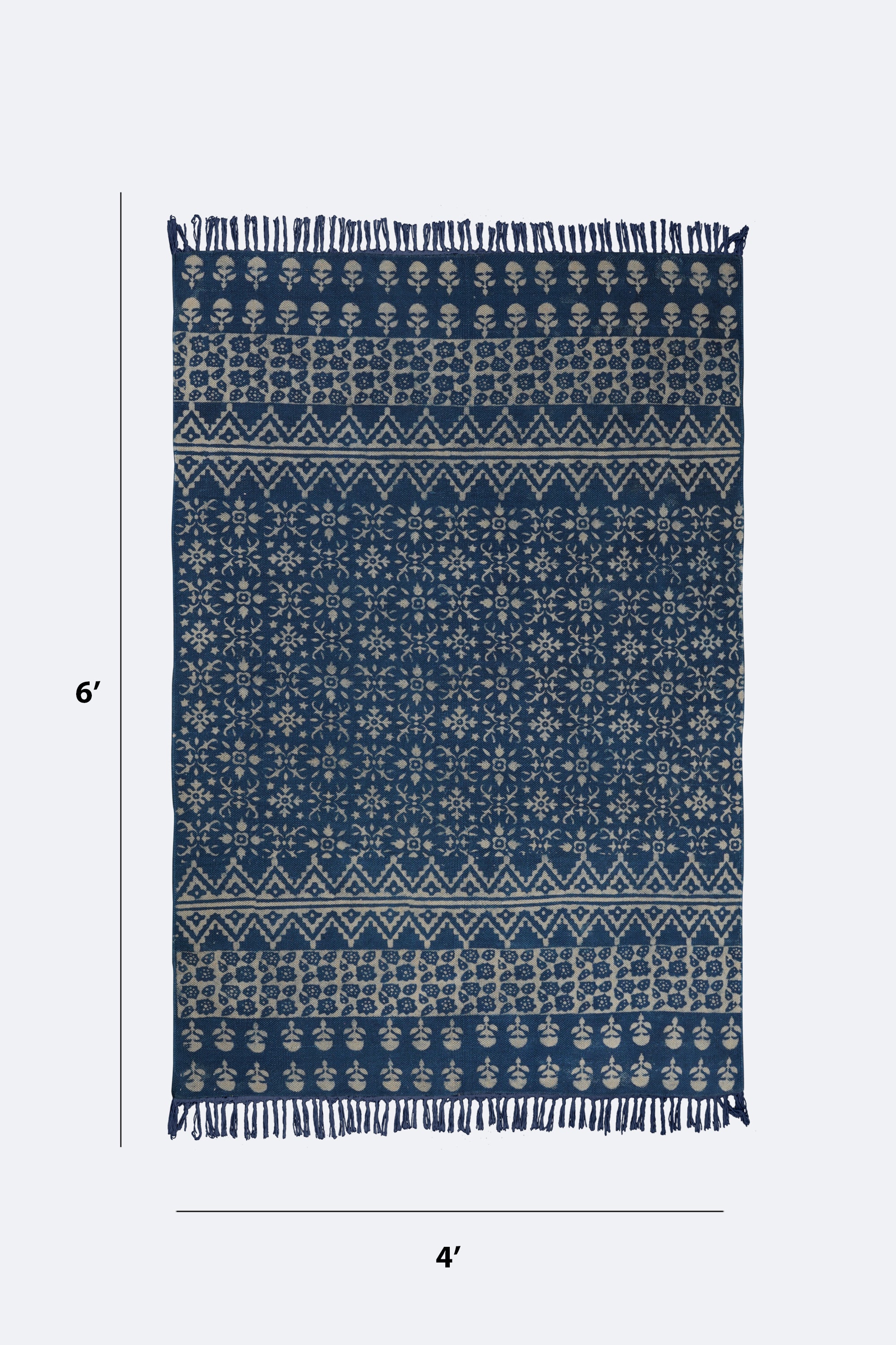 Indigo Mosaic Block Printed Rug